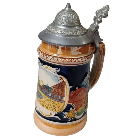 Vintage Hoehr Miniature German Beer Stein With Pewter Lid Handcrafted 5.25" Tall - Picture 1 of 8